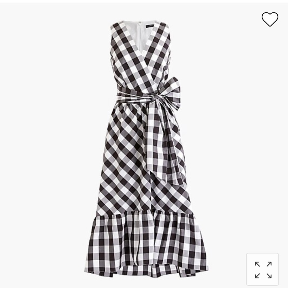 J. Crew Midi Dress Faux Wrap Gingham Poplin Waist Tie Sleeveless Flounce
